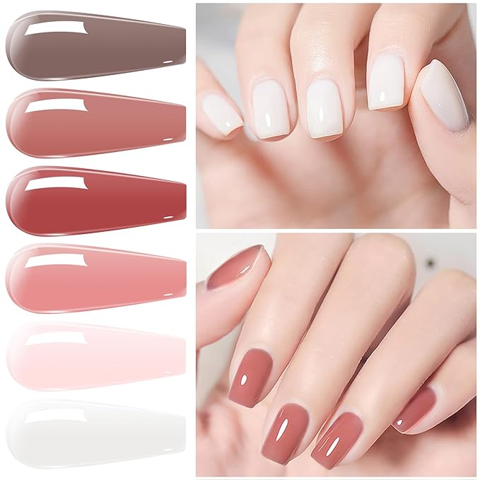 Vishine Jelly Milky White Pink Nude Transparent Gel Nail Polish Set of 6 Glass Sheer Colors Gel Polish Kit UV LED Soak Off Nail Art Varnish 8ml