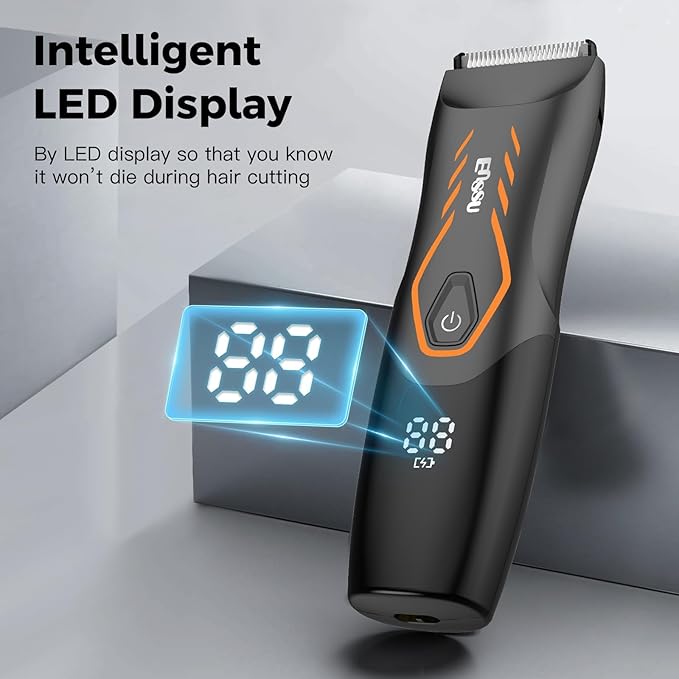 Men Hair Removal Shavers,Electric Safe Blade Waterproof Groin Hair Trimmer Male Painless Wet Quiet Hygiene Razor with Standing Charging Dock Orange