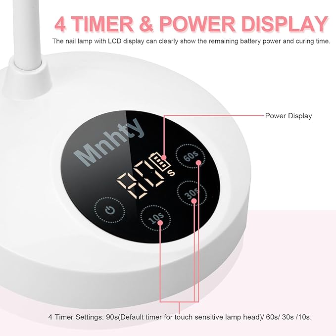 Rechargeable U V Light for Gel Nails Polish, Mini Flash Cure Light for Gel X Nails, Cordless U V LED Nail Lamp, Nail Dryer with 4 Timers&Sensor, Fast Curing Gooseneck U V Lamp, Pink,Off White