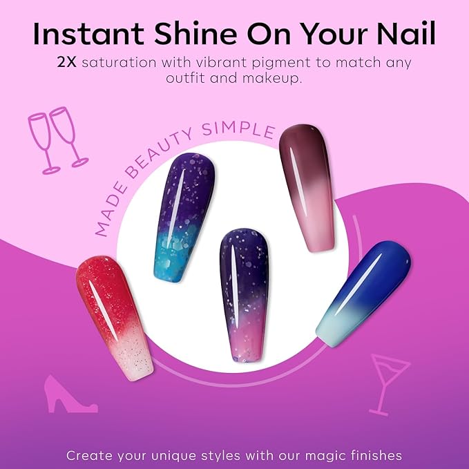 modelones Color Changing Nail Polish Set, 6 Colors Winter Pink Blue Purple Orange Neon Mood Temperature Change Ombre Quick Dry Mini Nail Polish Manicure DIY Nail Art Salon Valentine's Gift