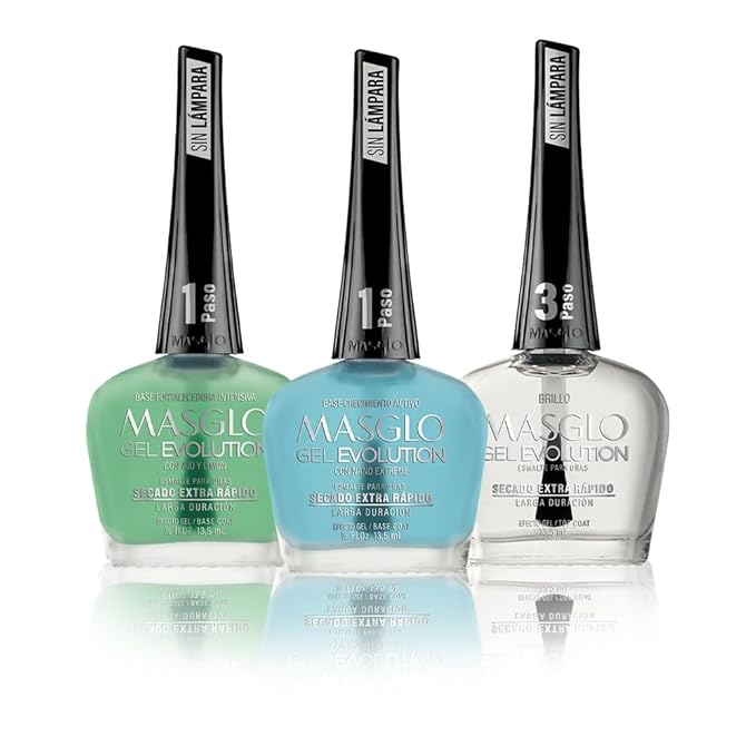 MASGLO Gel Evolution – Set of 3 Nail Polishes No UV/LED Lamp Needed, Fast-Drying, 12-Day Wear, 14-Free Formula, High-Gloss Finish, vegan (0.5 oz Each)