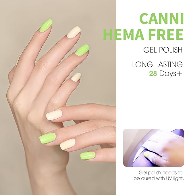CANNI Gel Nail Polish Set, 6 Colors 9ML Nail Pink Blue Light Purple Green Ivory White Gel Nail Polish Soak Off Uv LED Lamp Nail Art Design Manicure Salon for Women