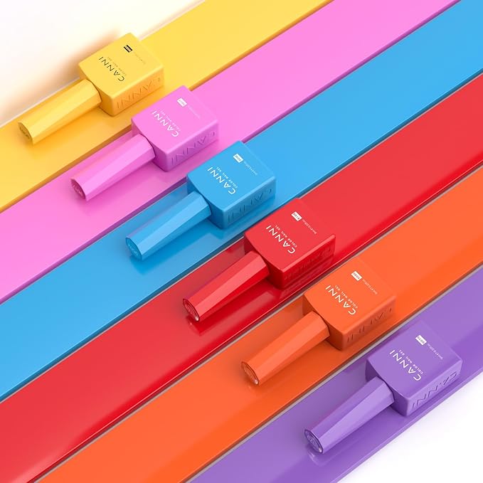 CANNI Summer Gel Nail Polish Set,Bright Rainbow Collection 6 Colors 9ML Hot Red Pink Yellow High Gloss Soak Off UV LED Gel Nail French Nail Manicure Salon DIY