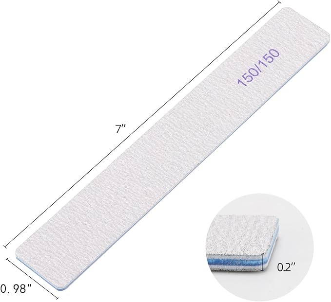 50 Pieces 150/150 Grit Rectangle Nail Files for Acrylic Nails, Reusable Buffing Nail Files Double Sided Emery Boards Manicure Tool