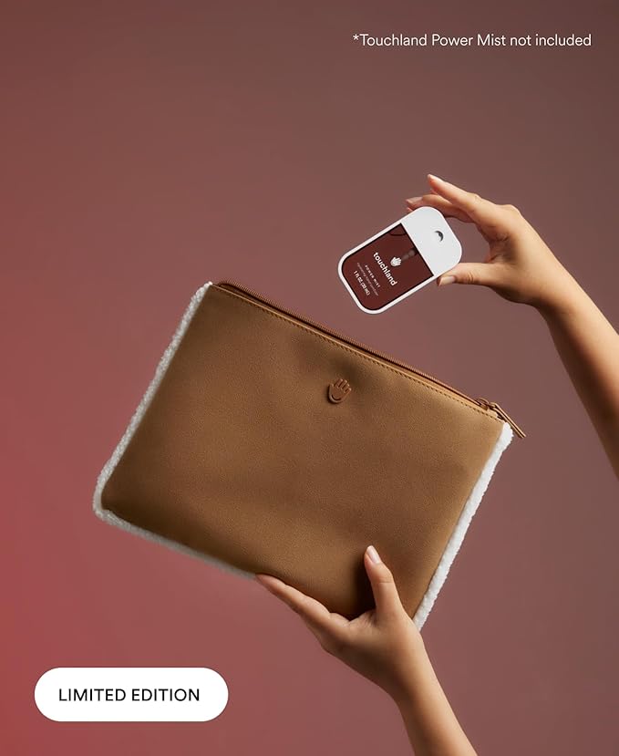 Limited Edition Vegan Shearling Travel Pouch, Fashion Accessory for Touchland Hand Sanitizers & Beauty Essential Toiletries