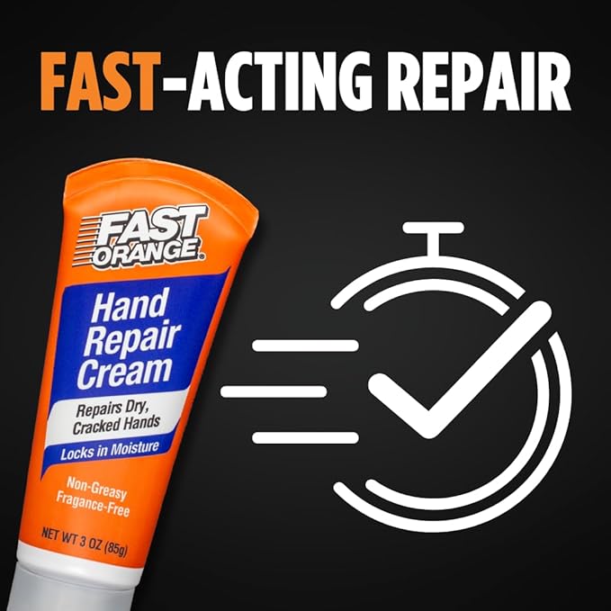 Fast Orange Hand Repair Cream, Repairs Dry & Cracked Hands after Heavy-Duty Automotive Work, On-the-go Compact Size 3oz, Non-Greasy and Unscented