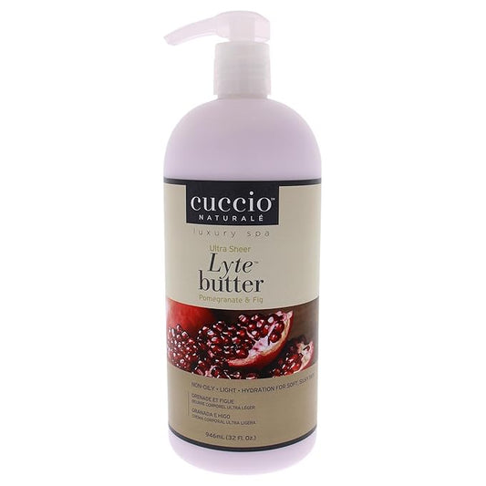 Cuccio Naturale Lyte Ultra-Sheer Body Butter - Replenishing Scented Moisturizer Cream - Deep Hydration To Repair Dry Skin - All Natural, Cruelty-Free Formula - Pomegranate And Fig - 32 Oz