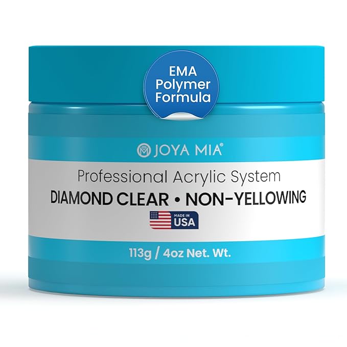 Joya Mia Acrylic Powder for Nails, MMA-Free, Super Adhesion Professional Powder for Flawless & Long-Lasting Nail Enhancements, Easy Application, Vibrant & Stunning Colors - Diamond Clear, 4 oz