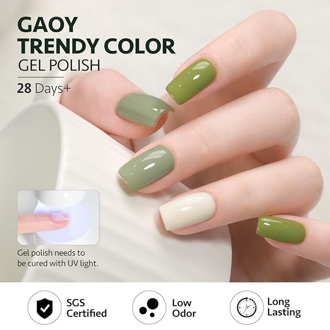 GAOY 23 Pcs Gel Polish Kit, Green Glitter Colors All Seasons Gel Nail Polish Set with Glossy & Matte Top Coat and Base Coat for Nail Art Home DIY