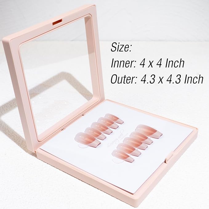 LIGHT RAIN Press on Nail Packaging Box, 3D Nail Storage Organizer and Display Holder Set, 4.3x4.3x0.8 inch, 14pcs