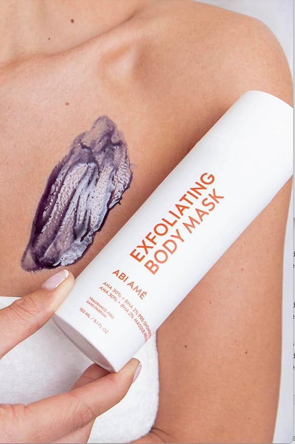 ABI AMÉ Soft-Touch Chemical Body Exfoliant - Smoothing and Softening Pre-Shower Body Mask - 30% AHAs + 2% BHAs, Safe for Sensitive Skin - 150ml/5.1 Fl oz
