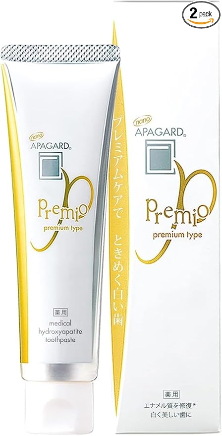 APAGARD® PREMIO, Sangi's Nano-Hydroxyapatite Toothpaste for Naturally Whiter Teeth, No Fluoride, For family use, 105g / 3.7 Oz, Double Mint, Pack of 2