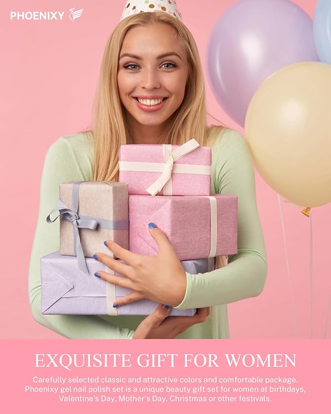 PHOENIXY 61 PCS Gel Nail Polish Kit with U V Light, 40 Colors Gel Nail Kit Manicure Starter Nail Polish Set Base Top Coat Gifts for Women SS9010