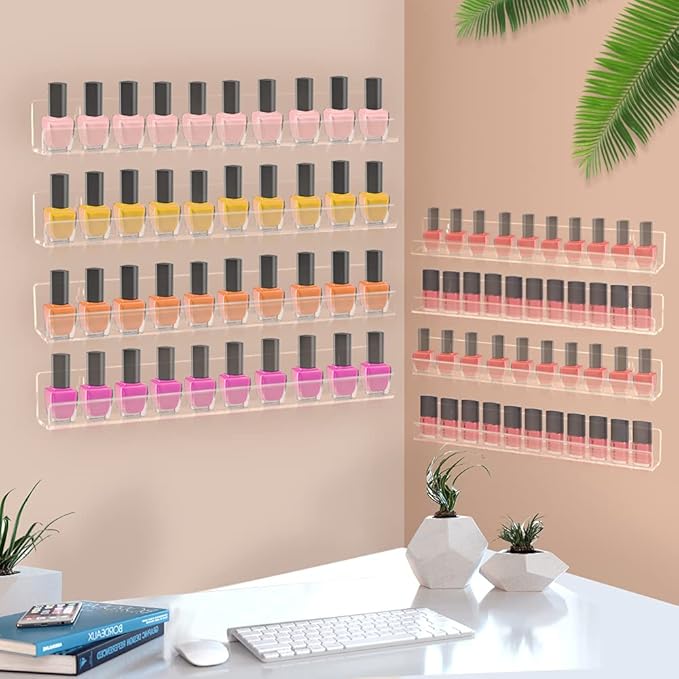 8 Pack Nail Polish Wall Rack, Clear nail polish organizer wall mounted, Acrylic Nail Polish holder storage