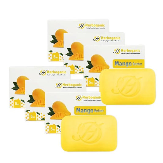 Mango Butter Herbal Soap | Pack of 6 of 5oz soap Bar | Ideal for Men and Women, Soothing and Nourishing Soap for Moisturization
