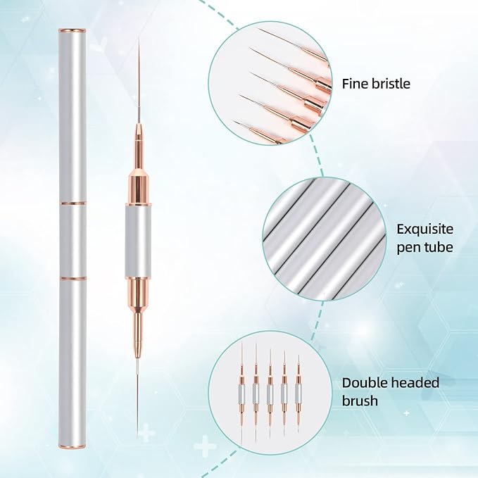 Nail Art Liner Brushes Sliver Set,double end nail art Brushes 10 Heads Striping Liner Brush for Long Lines Detail Thin nail art brush Metal Handle Striper Brushes Lengths 5/7/9/11/14/15/17/20/22/25mm