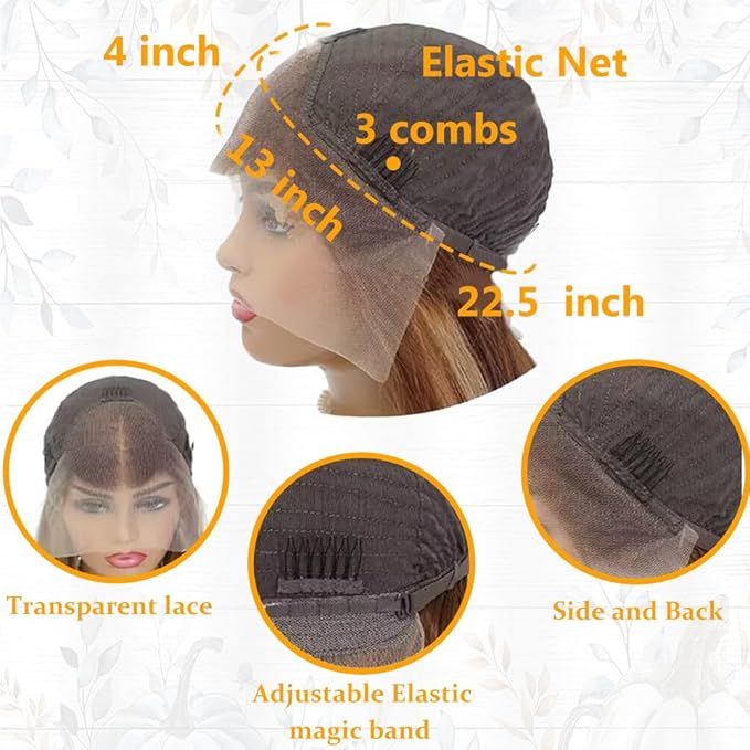 Azkiu Highlight Ombre Lace Front Wig Human Hair 13x4 HD 4/27 Honey Blonde lace frontal Wigs Pre Plucked with Baby Hair150% Density Colored Body Wave Lace Front wig Human Hair Natural Hairline 26Inch