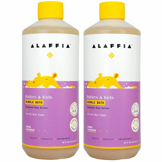 Alaffia Babies and Kids Bubble Bath, Gentle Bath Essentials for Delicate Skin, Plant-Based Formula, Paraben & Sulfate-Free, Vegan, with Long-Lasting Bubbles, Lemon Lavender, 2 Pack - 16 Fl Oz Ea