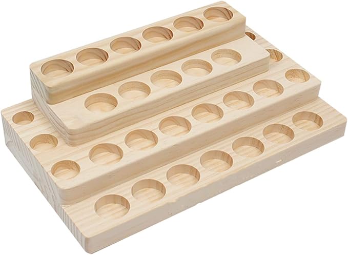 Pure Vie 4 Tier Essential Oil Bottles Wooden Storage Display Stand Travel Display Presentation Holder, Cosmetic Aromatherapy Organizer Rack Nail Polish Fragrance Container - Holds 30 Slots (15 ml)