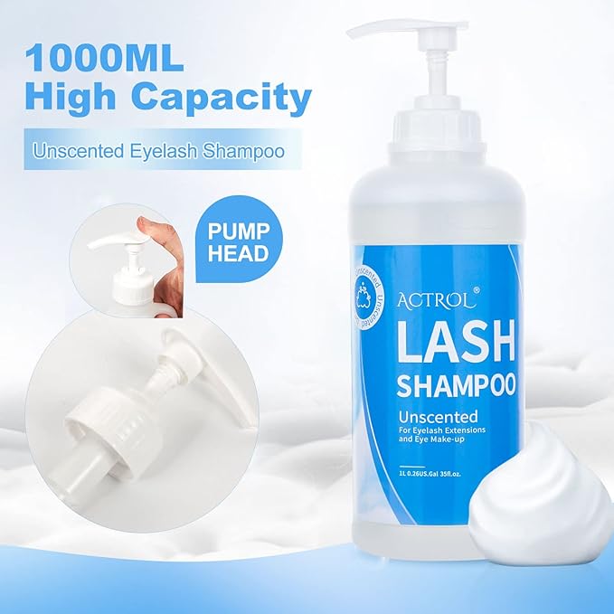 Eyelash Extension Cleanser Unscented 1L Natural Lash Extension Shampoo Professional Eyelid Foaming Cleanser Paraben & Sulfate Free Non-lrritating with Salon and Home Care