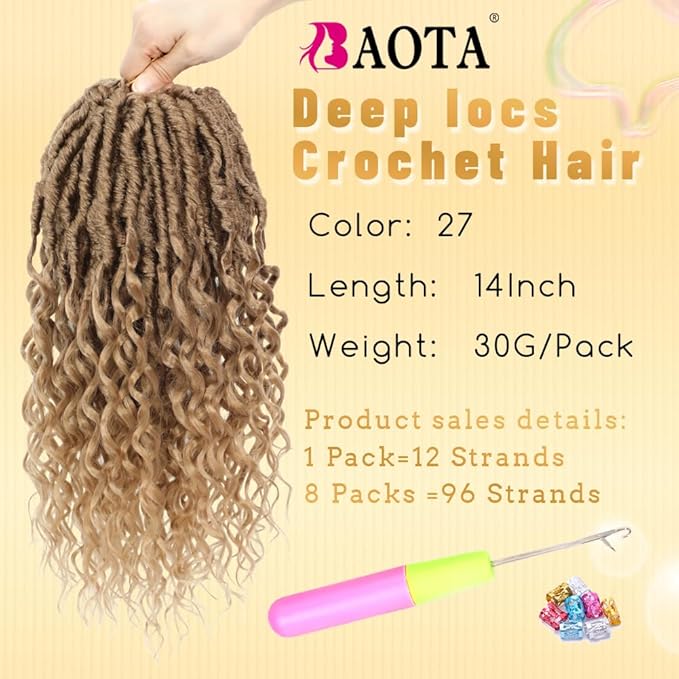 14 Inch 8 Packs Blonde Crochet Hair for Women Discover Beautiful Goddess Locs Crochet Hair Faux Locs with Curly Ends Trendy Crochet Locs for Every Occasion