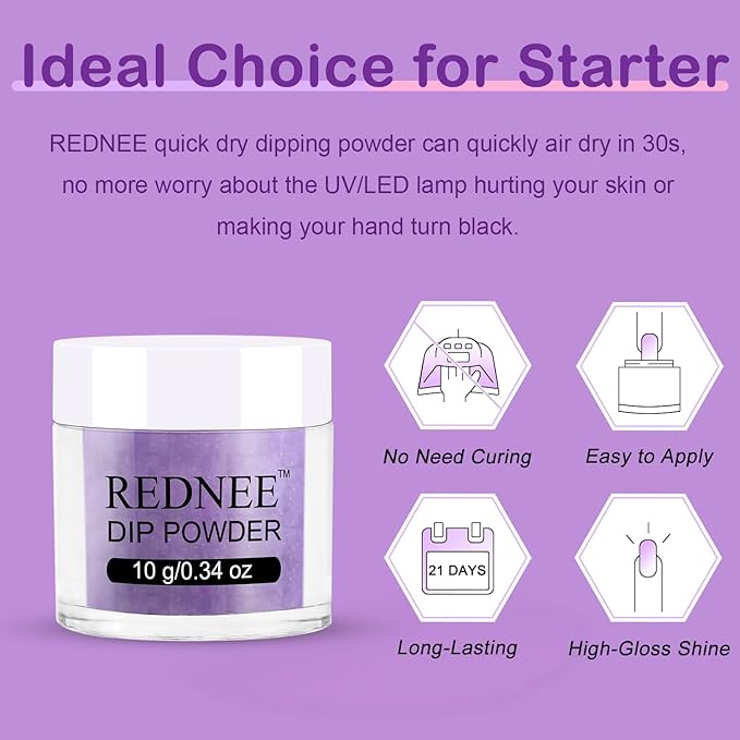 REDNEE Dip powder nail kit, with Essential Liquids Accessory Tools Dip Powder Nail Kit Starter Easy Application for Nail Art Manicure Salon Home DIY Gift Set RE18