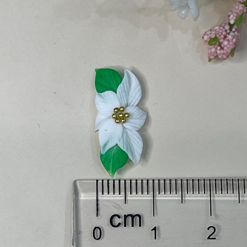 Set 8Pcs 3D Acrylic White Poinsettias Flower Christmas Nail Art Charms Handmade by Acrylic Powder HaFLoNar (White Poinsettias 8Pcs)