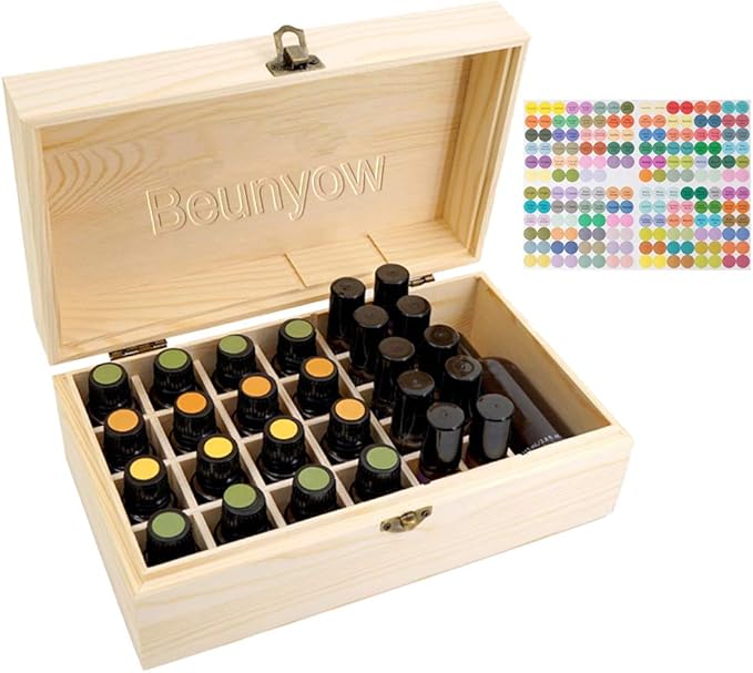 Pure Vie Essential Oil Wooden Storage Box Travel Display Presentation, Holds 36 Bottles for 5, 10, 15ml - Aromatherapy Organizer Nail Polish Fragrance Container - Keep Your Oils Safe & Space Saver