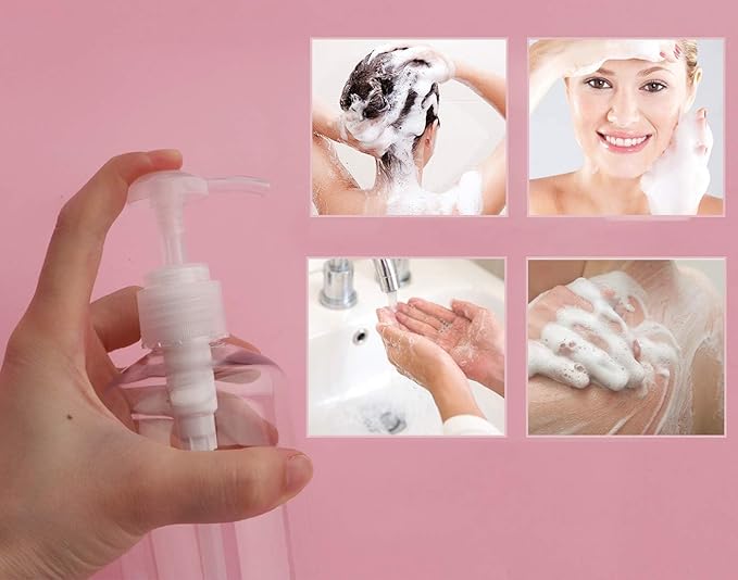 Pump Bottle Shampoo Pump Dispenser, Yebeauty Shampoo Bottles with Pump 10oz Clear Empty Plastic Empty Refillable Shower Bottle Dispenser 2 Pieces Containers with Travel Lock for Soap Cream Lotion Gel