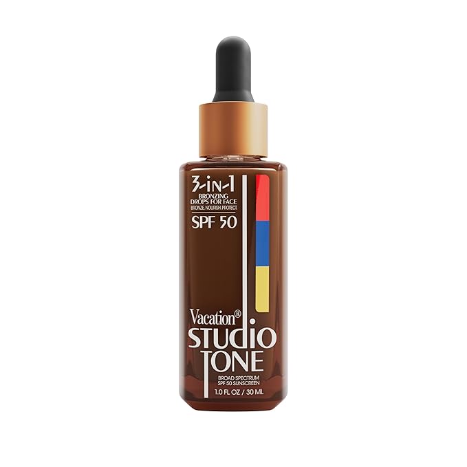 Vacation Studio Tone SPF 50 Sunscreen Bronzing Drops For Face, Sunkissed Skin Bronzer, Makeup-Friendly Tan Drops, Non-Comedogenic, Broad Spectrum Sun Block, Vegan & Cruelty-Free, 1 Fl. Oz.