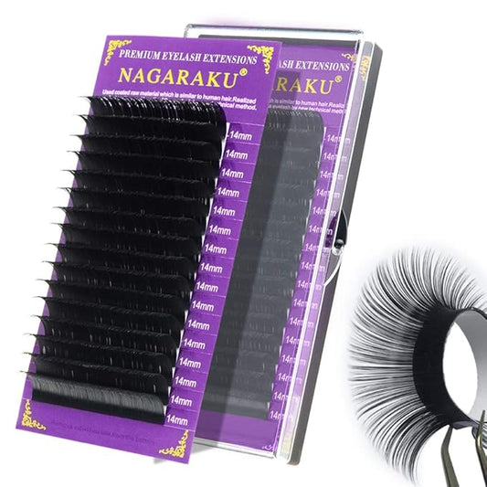 NAGARAKU Eyelash Extensions 0.10 mm C curl 16mm Premium Individual Classic Lashes Soft Natural Matte Black 16 rows Professional Beauty Salon Supplies
