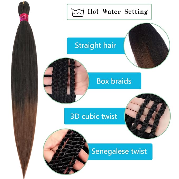 Pre-stretched Braiding Hair, Original Braid Hair Extensions, Hot Water Setting Crochet Hair Braids, Yaki Texture Easy Braiding Hair