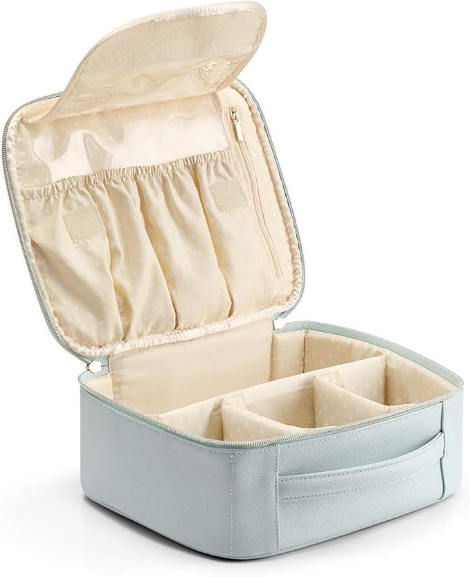 Vlando Travel Cosmetic Make-up Bag Storage Case, Multi-compartment with Dividers for Cosmetics Makeup Brushes Toiletry Jewelry Accessories, Blue