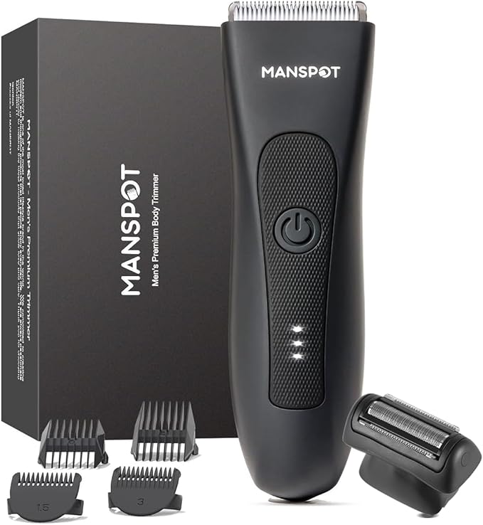 MANSPOT Manscape 2 in 1 Body Hair Trimmer Foil Shaver, Electric Ball Pubic Groin Hair Trimmer, Waterproof Wet/Dry Bikini Trimmer for Women with 4 Guard, 20 Days Shaving