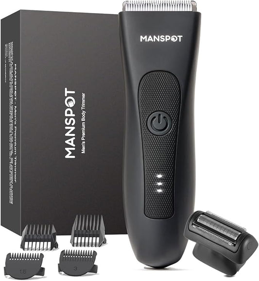 MANSPOT Manscape 2 in 1 Body Hair Trimmer Foil Shaver, Electric Ball Pubic Groin Hair Trimmer, Waterproof Wet/Dry Bikini Trimmer for Women with 4 Guard, 20 Days Shaving
