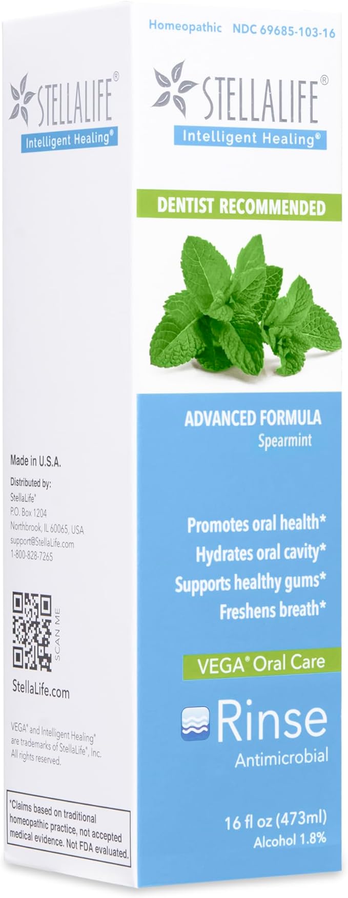 StellaLife Oral Rinse: Dry Mouth Mouthwash, Natural Daily Dental Hygiene for Healthy Gums, Fresh Breath, Sugar Free, Propolis, Xylitol, Advanced Healing After Dental Procedures (16 fl oz, Spearmint)