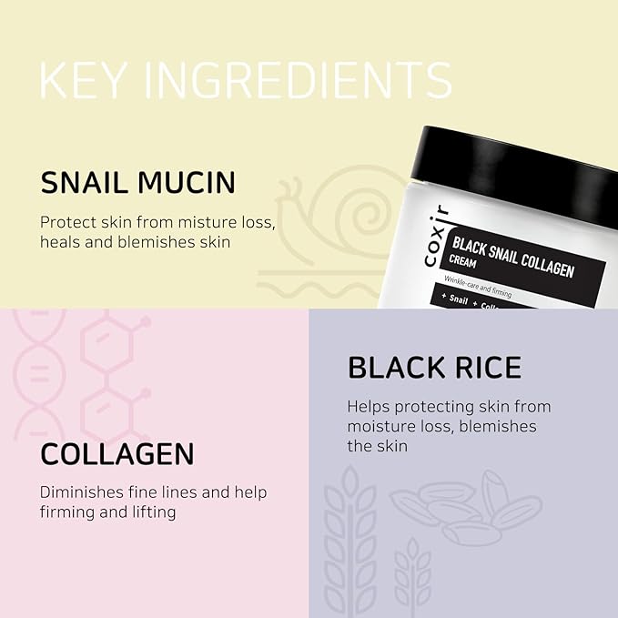 coxir BLACK SNAIL GIFT SET | Birthday Gifts | Foam Cleanser+Serum+Cream | Black Rice, Snail Mucin, Collagen, Peptide | Firming, Moisturizing, Repairing, Korean Skin Care