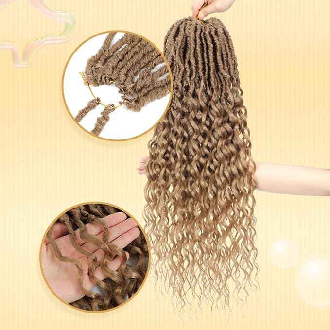 8 Packs Goddess Locs Crochet Hair 24 Inch Faux Locs With Curly Ends Pre Looped Crochet Hair for Women Blonde Color Deep Wave Soft Locs Honey Blonde 27 Color