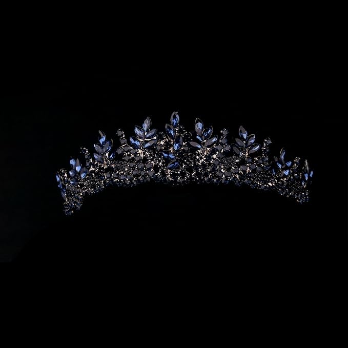 LIMELIA Women's Tiara for Henna Wedding Party|Glitter Hair Accessories for Bridal Birthday Pageant Prom Halloween Costume Christmas Party, Princess Crown|Crystal Stone-Navy Blue