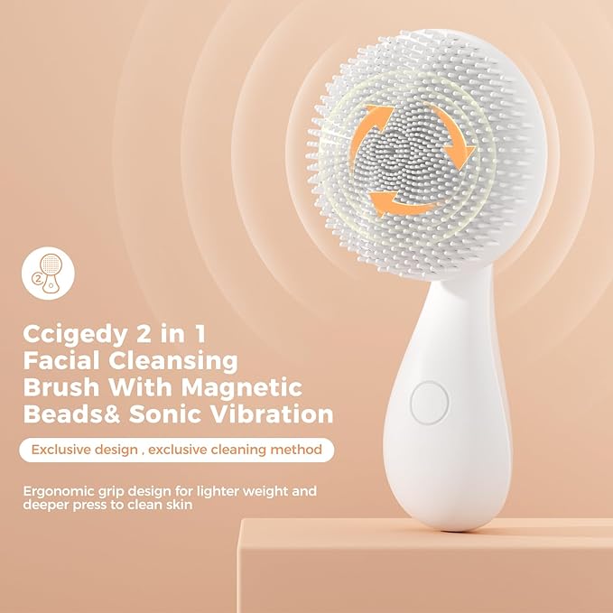 2 in 1 Facial Cleansing Brush,Rotating Magnetic Beads & Massage Cleaning Silicone Face Scrubber，Waterproof and Rechargeable Face Scrub Brush