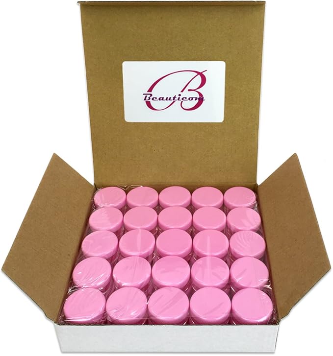 Beauticom 5G/5ML Clear Plastic Cosmetic Container Jars with PINK Lids, 50 Pcs