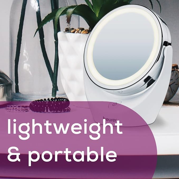 Beurer 5x Magnifying Double-Sided Cosmetic Vanity Makeup Mirror Illuminated | LED Lights | 360° Degree Swivel Rotation| Cordless | BS49