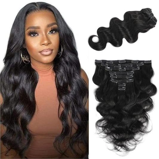 LUMIERE Hair Clip In Hair Extensions Real Human Hair - Body Wave Hair Extensions Guleless Wear and Go 120Gram Grade 10A Brazilian Remy Hair 8Pcs With 20Clips Double Wefts 12 Inch