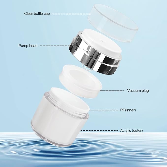 2Pack Lotion Dispenser 50ml 100ml Airless Pump Jar - 1.7Oz 3.5Oz Moisturizer Pump Bottle Skin Care Travel Makeup Containers for Thick Moisturizer, Skincare Cream