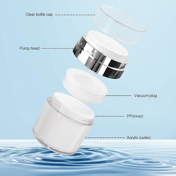 2Pack 30ml Airless Pump Jar - 1.0 Oz Moisturizer Pump Dispenser, Travel Lotion Container Vacuum Bottle for Skin Care, Thick Moisturizer, Skincare Cream