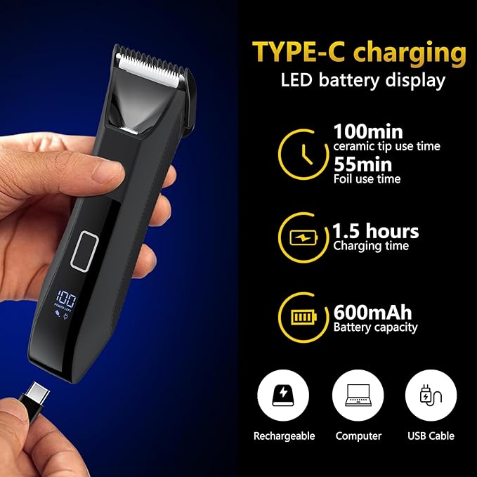 Manscape 3-in-1 Body Trimmer for Men, Groin, Pubic & Ball Hair Shaver No-Nick, Nose Hair Trimmer, Body Groomer for Smooth Shaving, Lightweight with Travel Lock, LED Display, IPX7 Waterproof