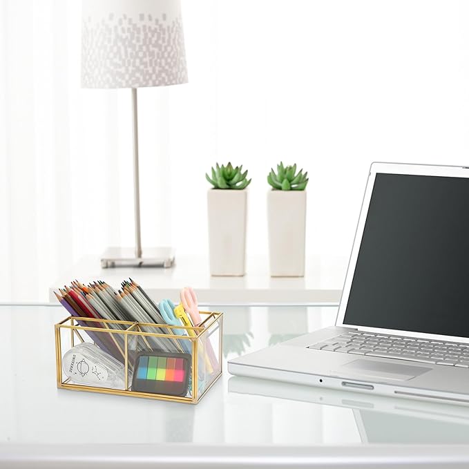 ELLDOO Rollerball Perfume Organizer, 6 Compartment Clear Glass Perfume Storage Holder Vintage Beauty Scent Holder, Metal Makeup Lipgloss Lipstick Display Case