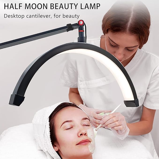 Desk Lash Light, Adjustable Brightness Half Moon Lamp, Adjustable Height Lash Lamp for Eyelash Extensions, Tattoo Artists & Nail Tech, 16in