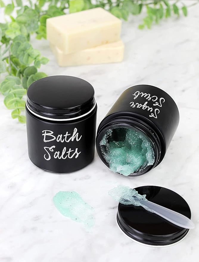 Cornucopia 4oz Black Coated Glass Jars (12-Pack); Cosmetic Jars with Black Metal Lids and Black Matte Exterior, 4-Ounce