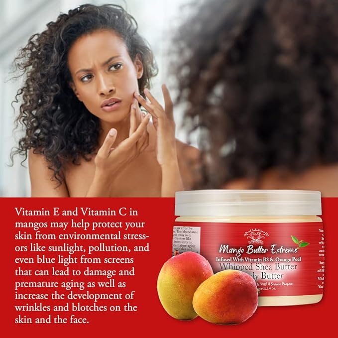 Yadain Mango Butter Extreme | Whipped Shea Butter for Face and Body Moisturizing Natural Body Butter for Skin Hydration with UV Protection, 12oz
